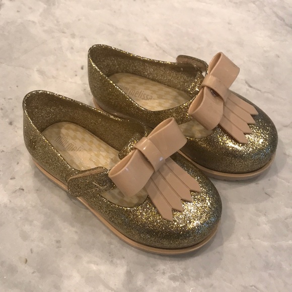Mini Melissa size 7 gold glitter Mary Janes - Picture 1 of 5